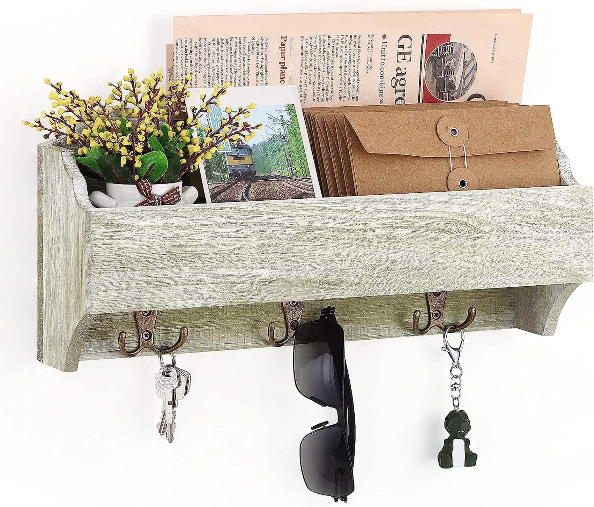 NEX™ Olive Green Wall-Mounted Wooden Key Rack with 3 Double Key Hooks